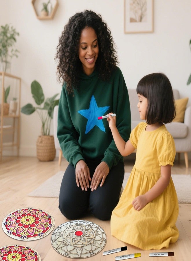 ام ال او ال ام مجموعة رانجولي خشبية قابلة لإعادة الاستخدام مكونة من 6 قطع لعيد ديوالي | اصنع بنفسك فن ماندالا الرملي مع سجادة ديوالي وقلم | زينة المهرجانات الهندية ورأس السنة الجديدة (ماندالا مع قلم) - Image 4